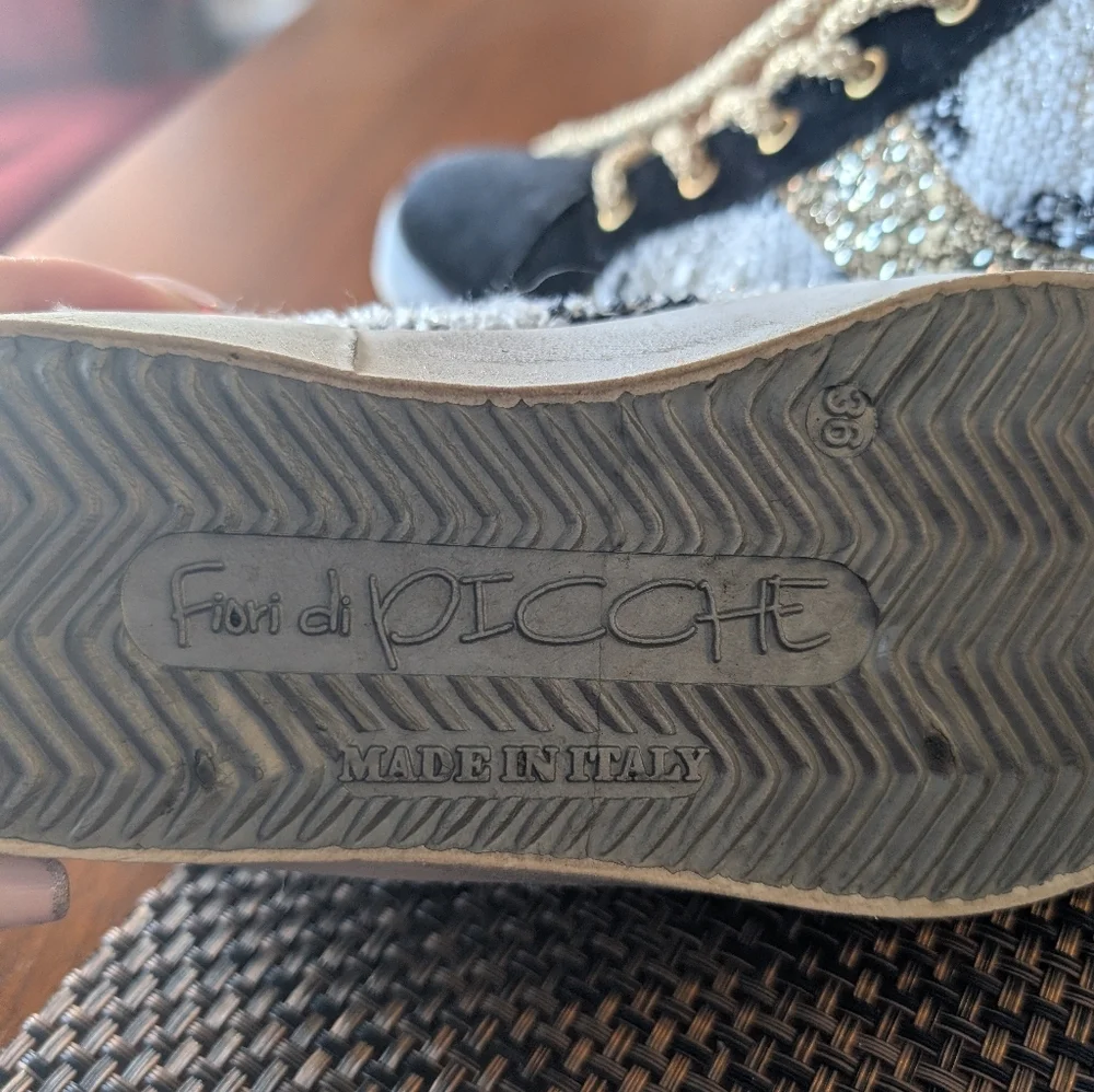 Fiori Di Picche Fashionable Tweed/Boucle  Sneakers with Gold Lace - Picture 11 of 11